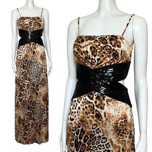 Vintage Y2K Leopard Prom Dress Sequins Cutouts. XS 2. Animal Print Trashy2K Sexy